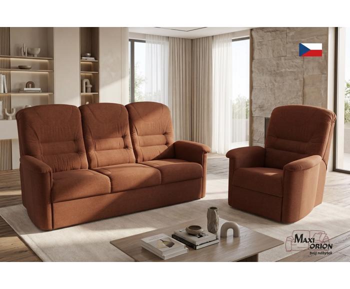 Fotogalerie Sedací souprava Agáta - rozkládací pohovka + polohovací křeslo - potahy II. kategorie