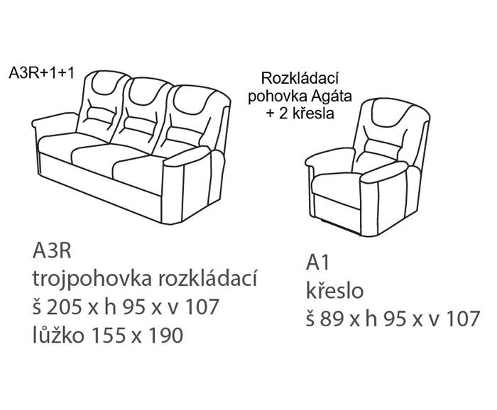 Fotogalerie Rozkládací sedací souprava 3+1+1 Agáta – výběr barvy