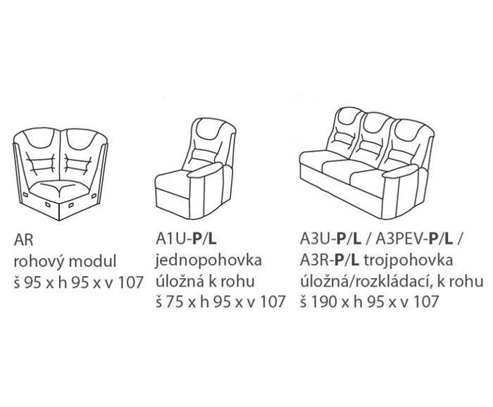 Fotogalerie Rohová sedací souprava Agáta s úložným prostorem - výběr barvy