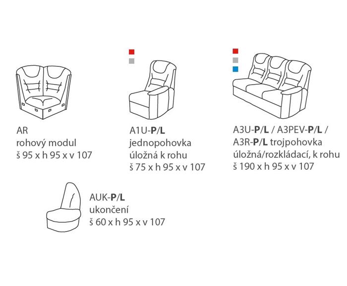 Fotogalerie Rohová sedací souprava Agáta s rozkladem a úložným prostorem - výběr barvy
