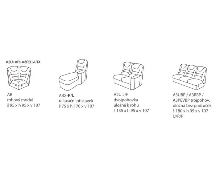 Fotogalerie Velká rohová sedací souprava Agáta ve tvaru U s relaxačním prvkem - výběr barvy