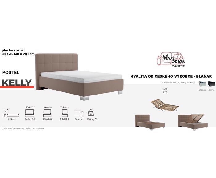 Fotogalerie Blanář - čalouněná postel Kelly s matrací 90x200 - šedá