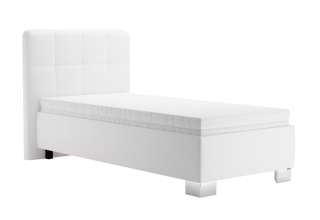 Blanář – čalouněná postel Kelly s matrací 90×200 z umělé kůže (koženka) - bílá