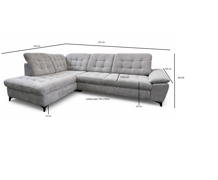 Fotogalerie Rohová sedačka Lena L Lux Levá – šedá, rozkládací s úložným prostorem