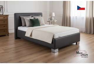 Blanář – čalouněná postel Kelly s matrací 120×200 z umělé kůže (koženka) - tmavě šedá