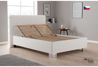 Blanář – moderní čalouněná postel Kelly 140×200 z umělé kůže (koženka) - bílá