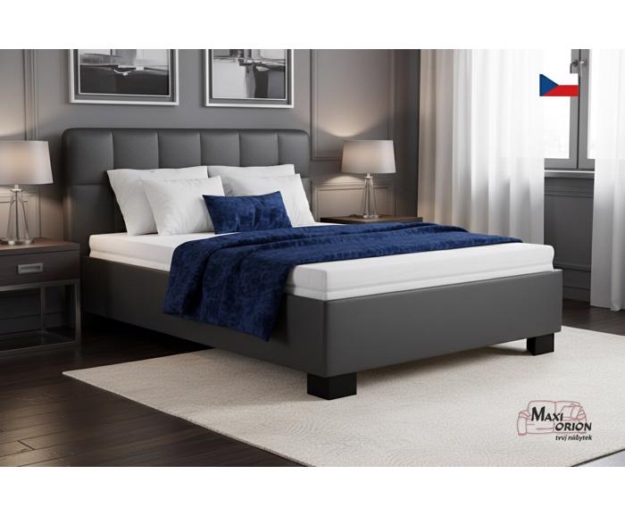 Fotogalerie Blanář – čalouněná postel Kelly s matrací 140×200 z umělé kůže (koženka) - tmavě šedá