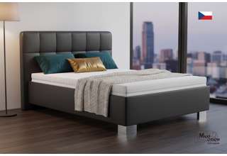 Blanář – čalouněná postel Kelly s matrací 140×200 z umělé kůže (koženka) - tmavě šedá