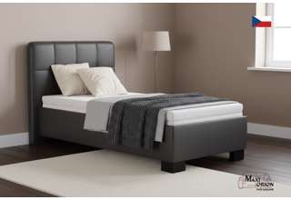 Blanář – čalouněná postel Kelly s matrací 90×200 z umělé kůže (koženka) - tmavě šedá