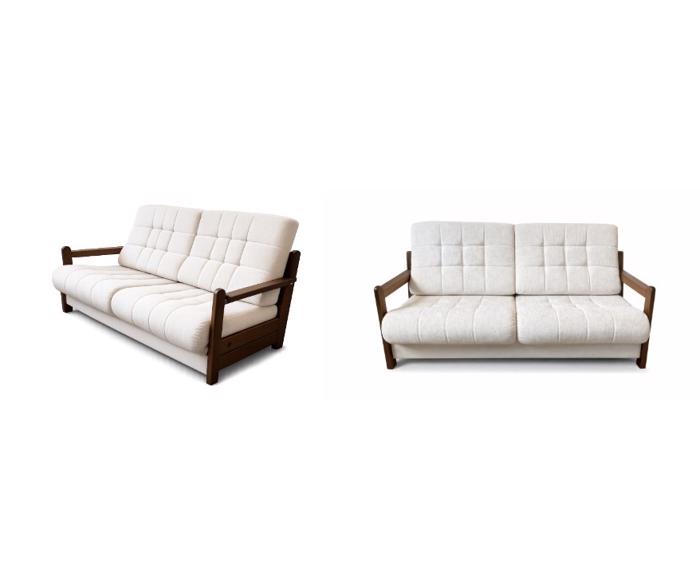 Fotogalerie Béžová rozkládací pohovka z bukového masivu Barbora (Fagus)