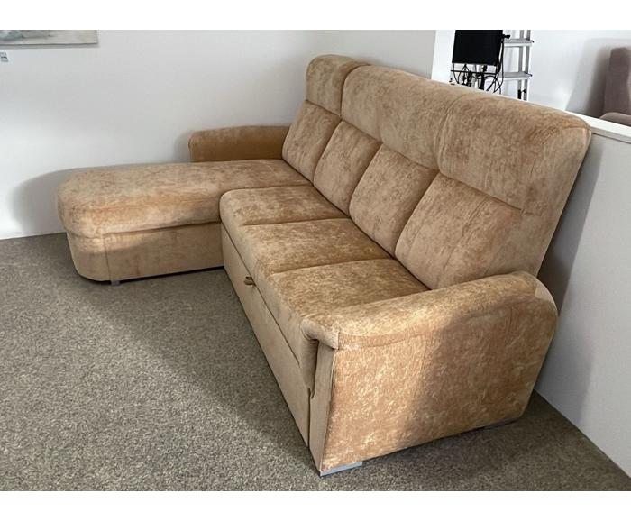 Rohová rozkládací sedací souprava Bára s úložným prostorem - cihlová, boční pohled