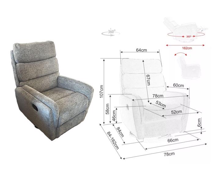 Fotogalerie Relaxační otočné a houpací křeslo Raven – šedé, pro seniory