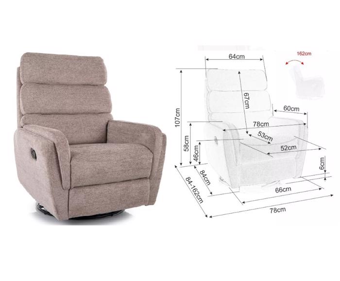 Ilustrační fotografie - Relaxační otočné a houpací křeslo Raven – tmavě béžové, rozměry