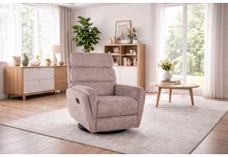 Ilustrační fotografie - Relaxační otočné a houpací křeslo Raven – tmavě béžové, ukázka interiéru