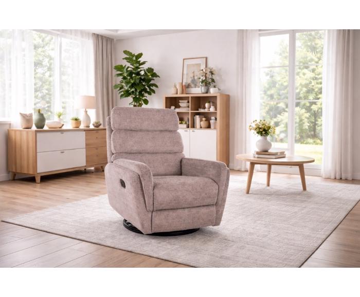 Ilustrační fotografie - Relaxační otočné a houpací křeslo Raven – tmavě béžové, ukázka interiéru