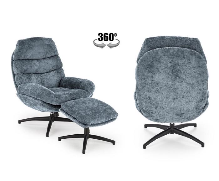 Fotogalerie Designové houpací křeslo Dario s podnožkou - tmavě modré