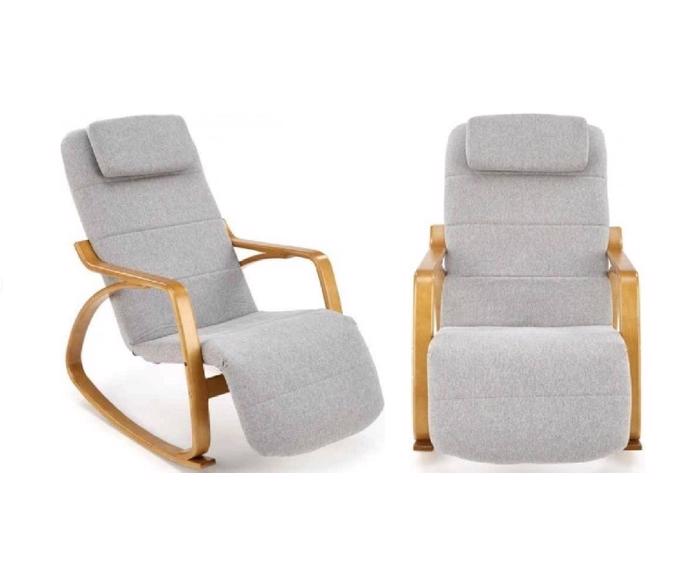 Skandinávské houpací křeslo Prime Halmar – Popelavě šedá - boční a čelní pohled