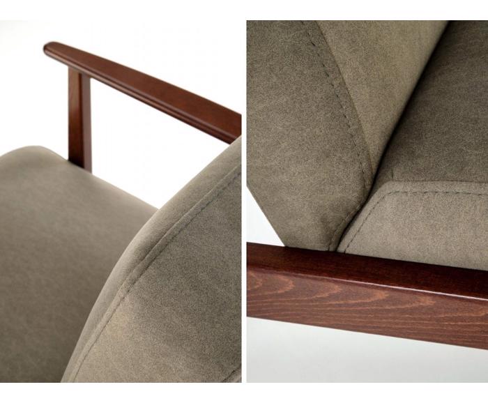 Designové retro křeslo MILANO 1S, látka Castel olivová - detail prošití čalounění