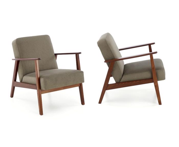 Designové retro křeslo MILANO 1S, látka Castel olivová - boční pohled