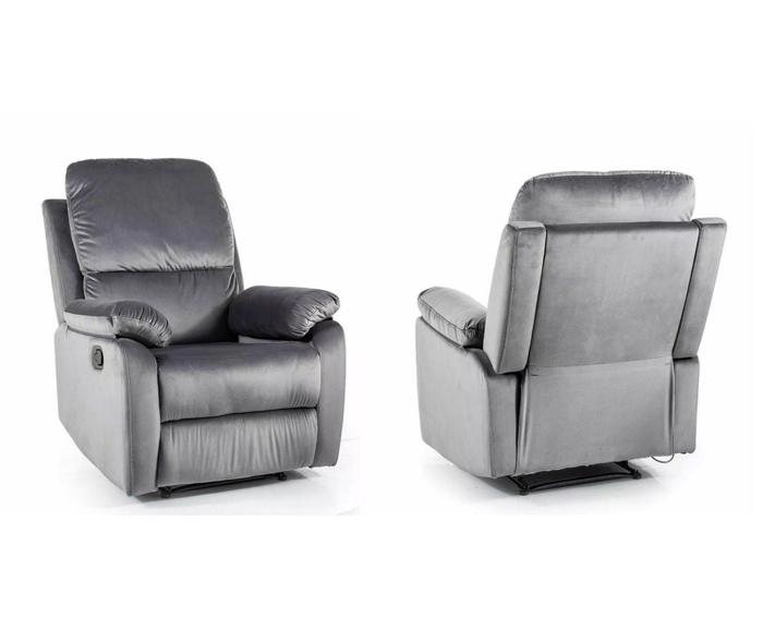 Šedé polohovací sametové křeslo Spencer 1 ze všech stran