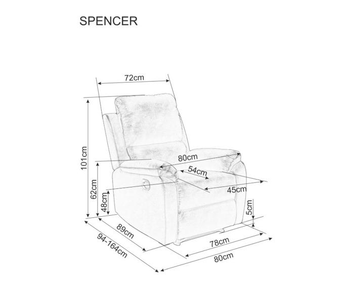 Šedé polohovací sametové křeslo Spencer 1 v rozměrech