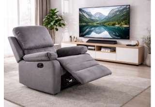 Šedé polohovací sametové křeslo Spencer 1 v moderním interiéru