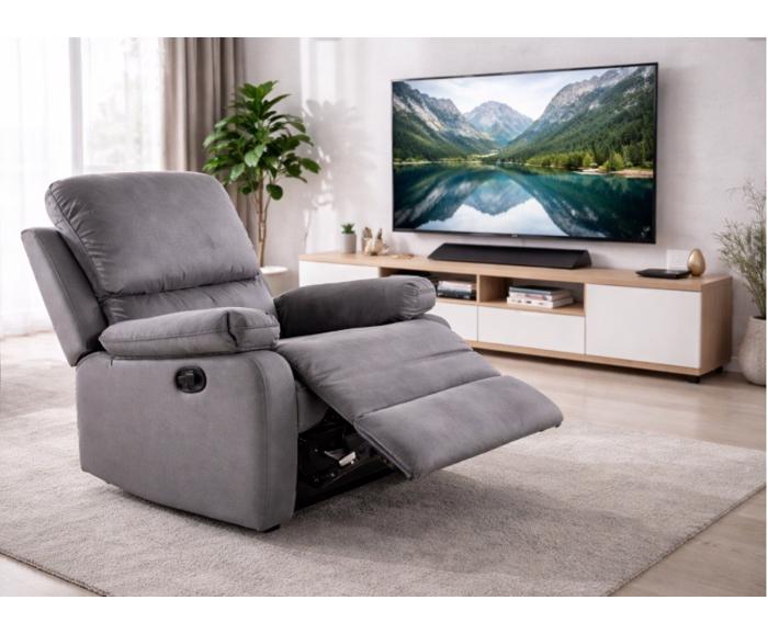 Šedé polohovací sametové křeslo Spencer 1 v moderním interiéru