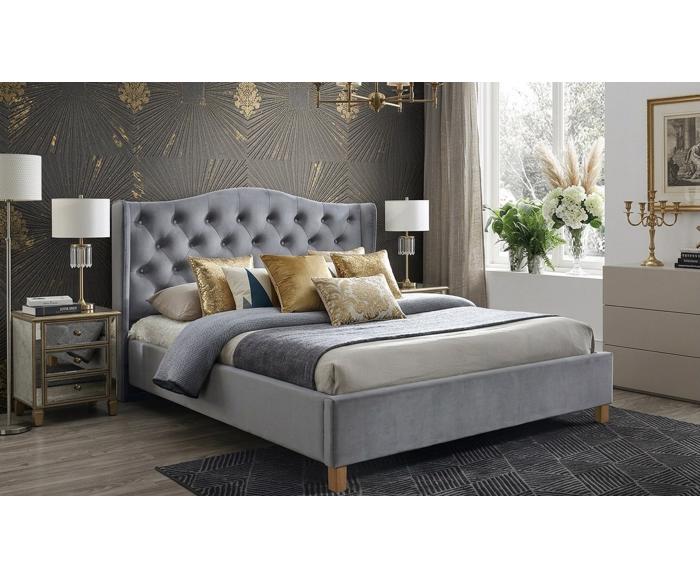 Fotogalerie Čalouněná postel 160x200 Aspen Velvet – Šedá (Bluvel 14) s roštem
