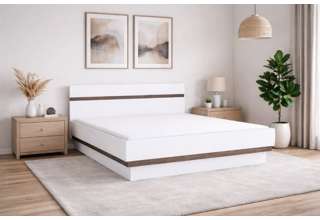 Postel 160x200 Lino Typ 94 s roštem a úložným prostorem – Bílý extra vysoký lesk