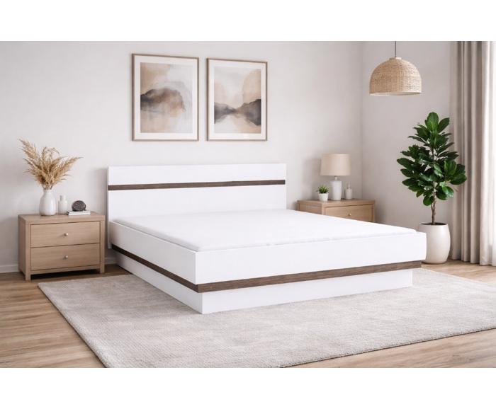 Fotogalerie Postel 160x200 Lino Typ 94 s roštem a úložným prostorem – Bílý extra vysoký lesk