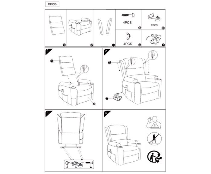 Elektrické polohovací křeslo pro seniory Minos Raven - montážní návod