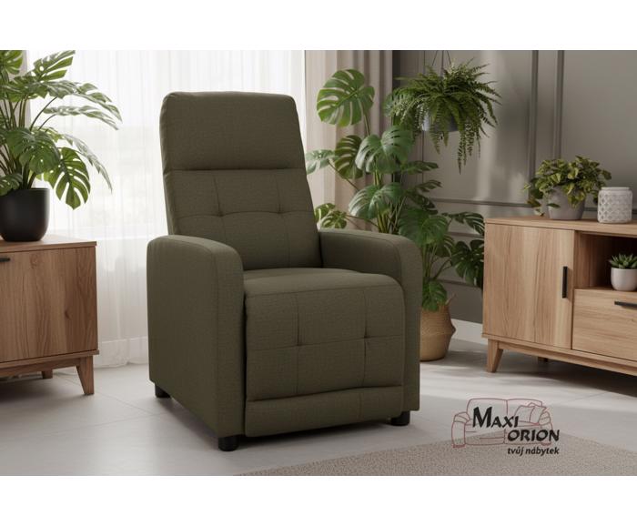 Relaxační polohovací křeslo Alan – olivové (nosnost 150 kg) v moderním interiéru