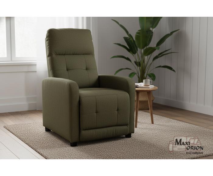 Relaxační polohovací křeslo Alan – olivové (nosnost 150 kg) v moderním interiéru