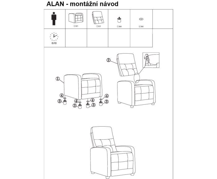 Relaxační polohovací křeslo Alan - montážní návod