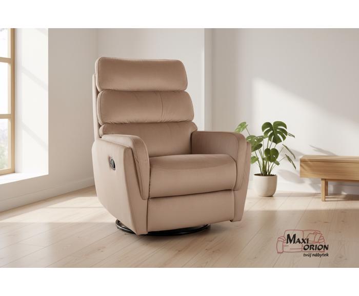 Fotogalerie Relaxační otočné a houpací křeslo Velvet – béžové, pro seniory 
