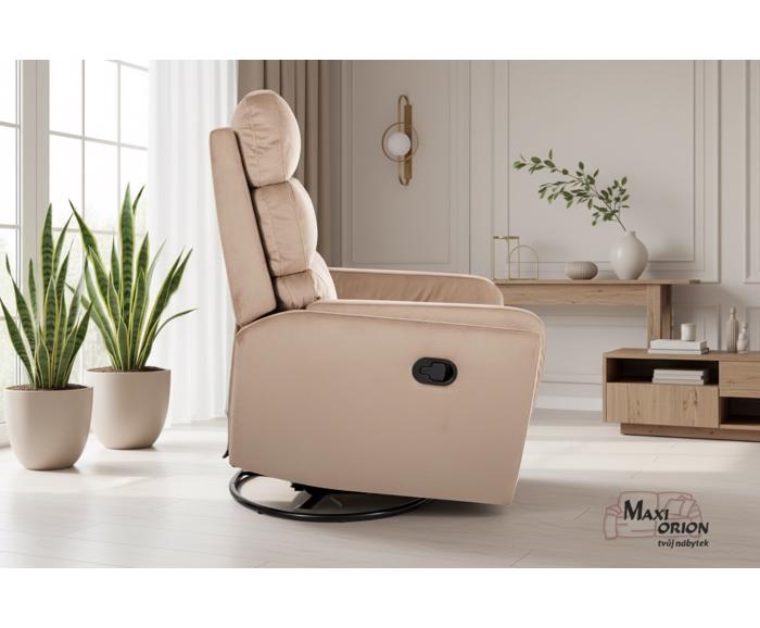 Fotogalerie Relaxační otočné a houpací křeslo Velvet – béžové, pro seniory 