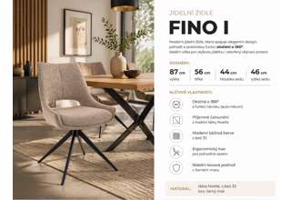 Jídelní židle Fino I. Noelle - černé nohy/ tmavý béž 33