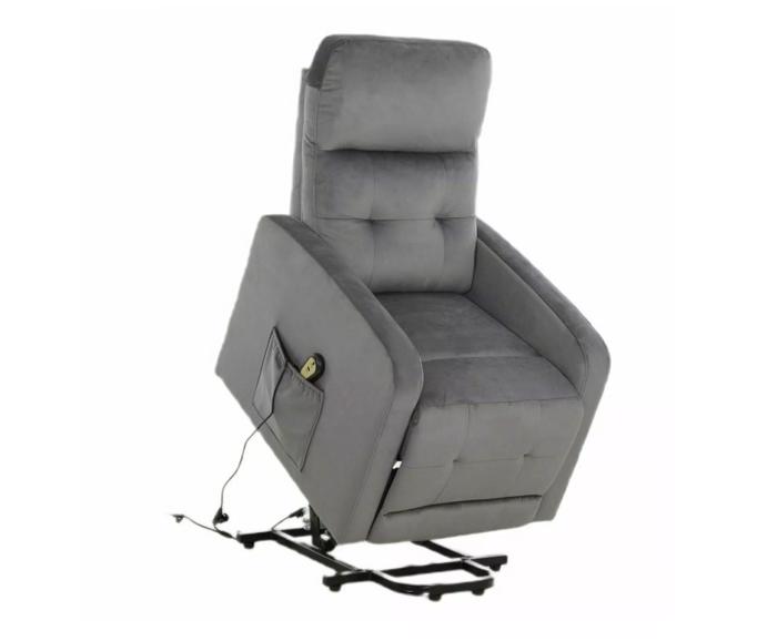 Fotogalerie Elektrické relaxační křeslo pro seniory se zvedacím mechanismem - šedý velur