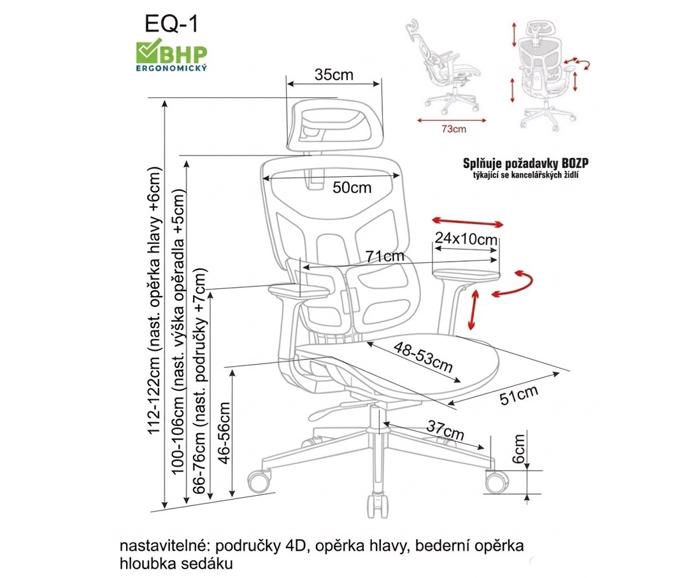 Fotogalerie Ergonomická kancelářská židle EQ-1, černá (nosnost 150 kg)