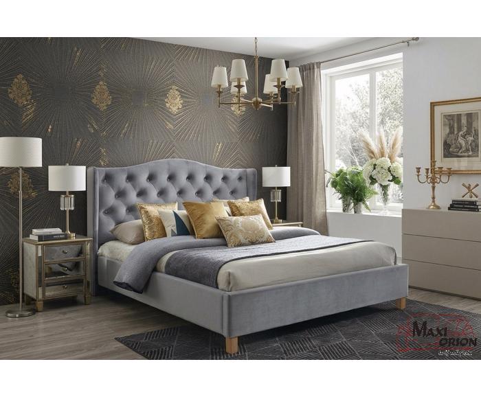 Fotogalerie Čalouněná postel 160x200 Aspen Velvet – Šedá (Bluvel 14) s roštem