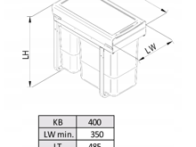 Fotogalerie Odpadkový plnovýsuvný koš do skříňky D1D/40 - JC602 40V 2x20l v440mm - REJS
