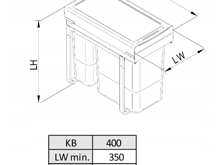Fotogalerie Odpadkový plnovýsuvný koš do skříňky D1D/40 - JC601 40V 2x9 l + 20 l v440mm - REJS