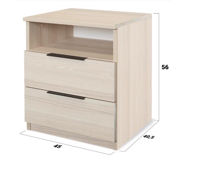 Fotogalerie Moderní noční stolek VARIO 2 s nikou 56 cm – Jasan šedý