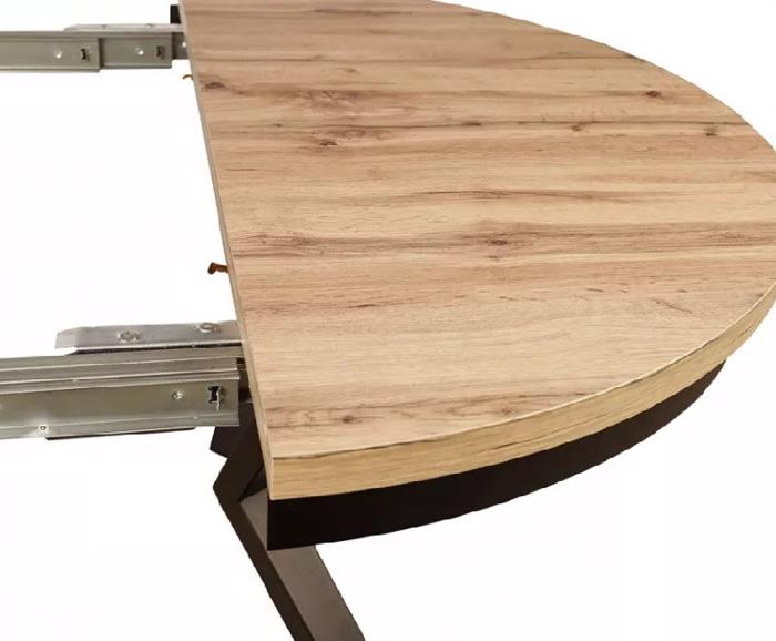 Kulatý rozkládací jídelní stůl 100 až 150 cm - Dub Wotan / Černá - detail rozkladu