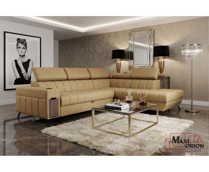 Fotogalerie Luxusní rozkládací sedačka ALICANTE s úložným prostorem a barem 270x185 cm, hnědá