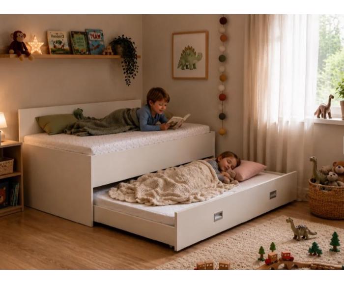 Fotogalerie Zvýšená postel s přistýlkou včetně roštů DUO 90x200 cm, zadní čelo